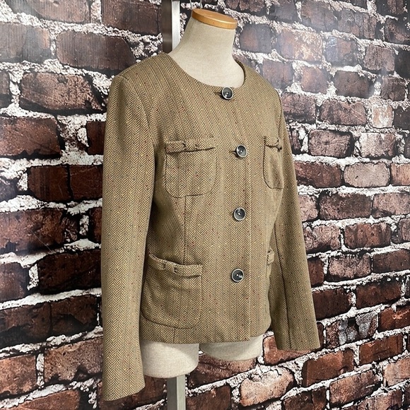 Cabi Penny Blazer Herringbone Brown Tan Bows Pockets Size Medium 3170 - Picture 7 of 17